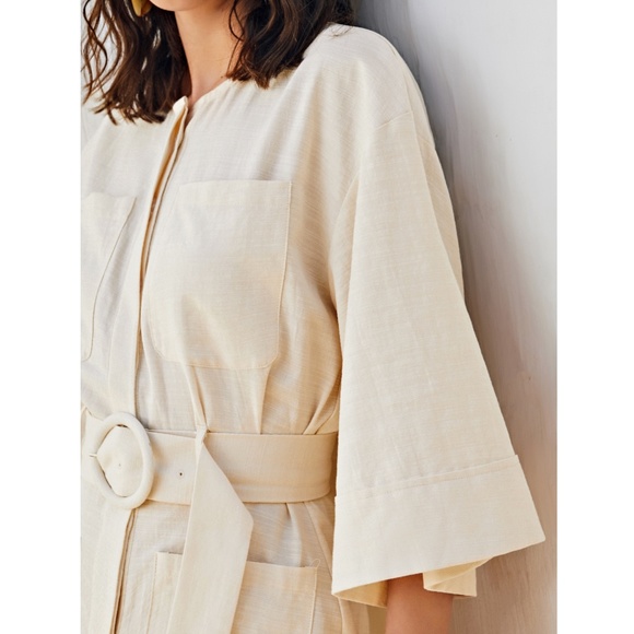 Cotton Beige Boho Romper Loose Fit Bell Sleeve - Picture 6 of 8